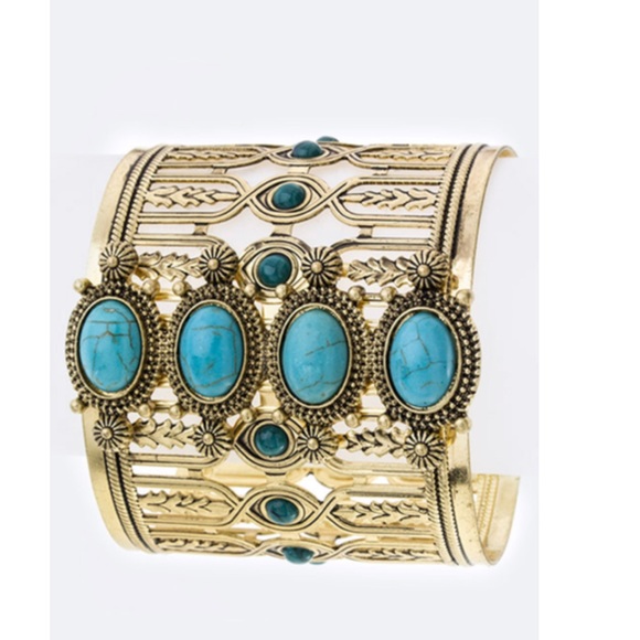 Grecian Gold/Turquoise Precious Paved Stone Cuff