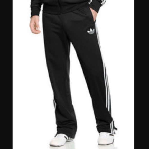 Black Adidas track sweat pants with white stripe