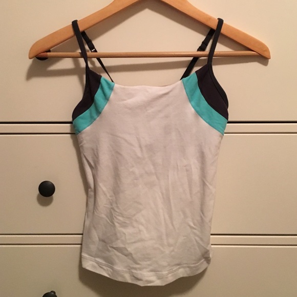 lululemon White Tank with Aqua & Dark Gray Accents