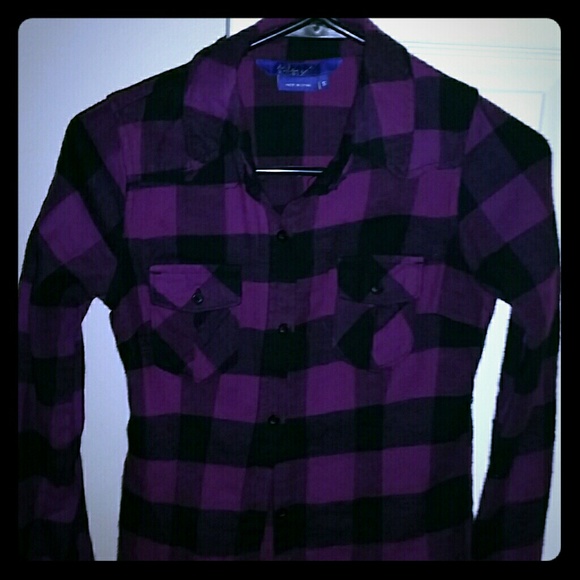Purple and black plaid button up