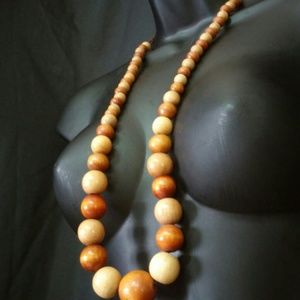 60s VINTAGE - All Wood Beaded Necklace