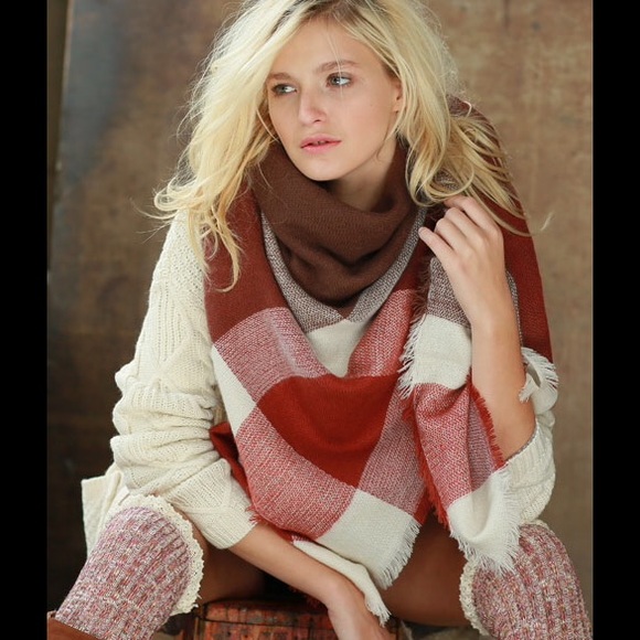 2 a T Boutique  Accessories - LAST ONE! Marsala plaid blanket scarf