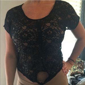 Lace button down top