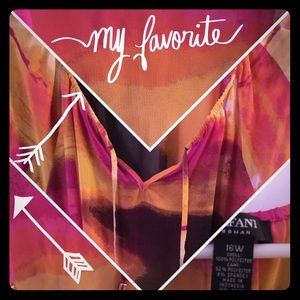 3/4 sleeve blouse banded hem colorful