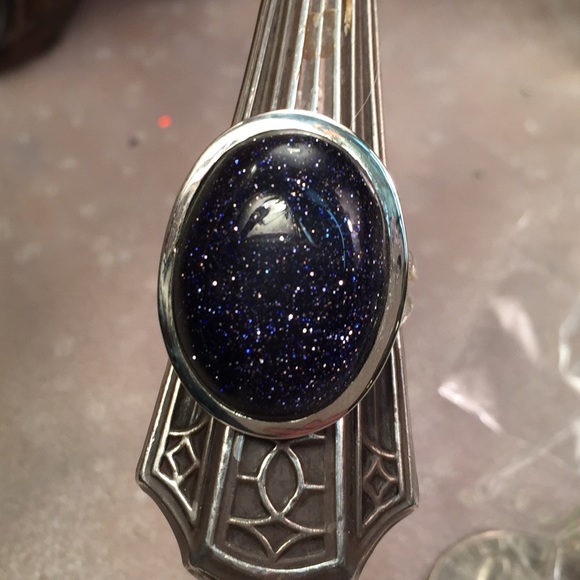 Goldstone Jewelry - Sterling Silver Blue Goldstone Ring Sz 7.5