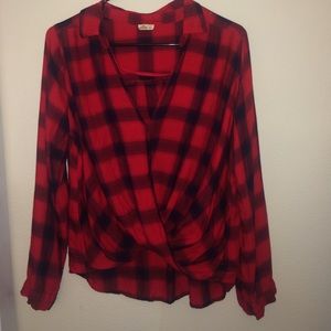 Red wrap front flannel