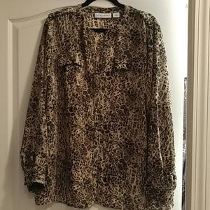 Animal print button down detailed Blouse