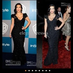 Kim K. look alike dress blk lace & embellishments