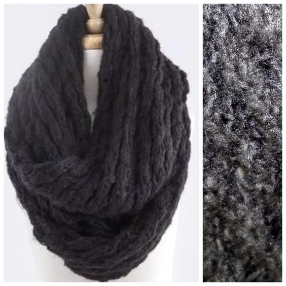 Boutique Accessories - Soft Black Furry Infinity Scarf