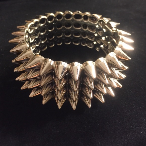 Silver tone punk rock spike bracelet