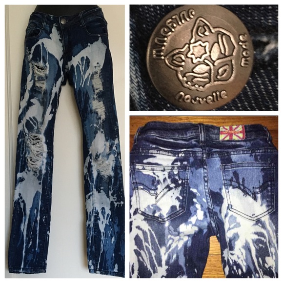 Machine Distressed Splatter Jeans Size 5 - Picture 3 of 4