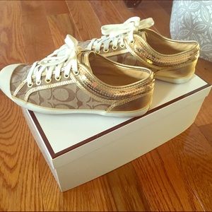 Gold and Sequined Coach Sneakers