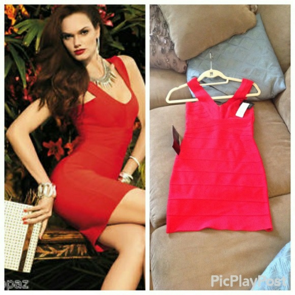 Bebe Dress.  Red Bandage Dress