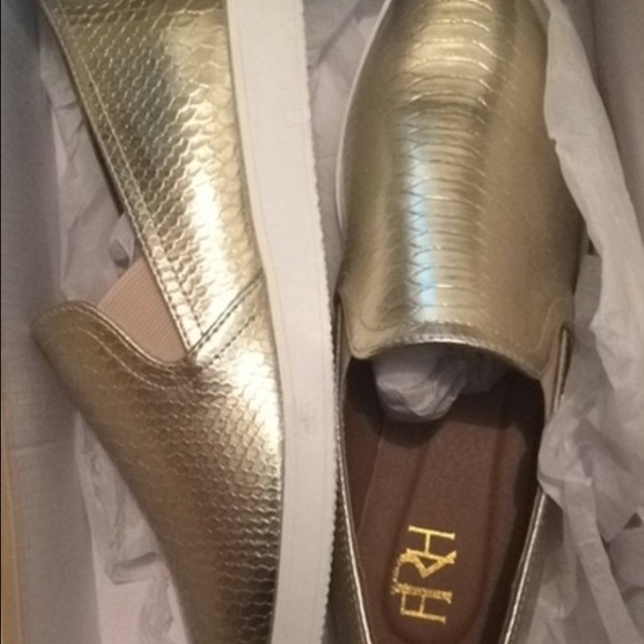 Gold loafers