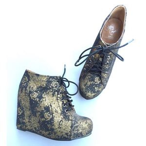 Jeffrey Campbell Gold Brocade 99 Tie Boot