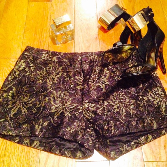 Golden Glittery Sparkly Lace Shorts