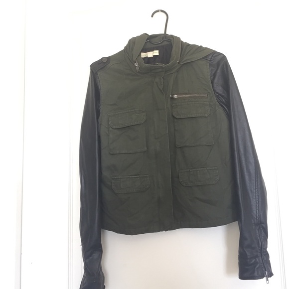 Hooded Green cargo/leather jacket