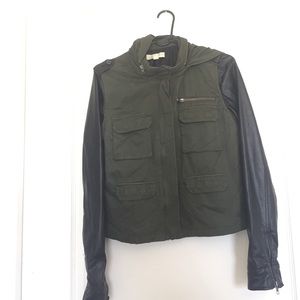 Hooded Green cargo/leather jacket