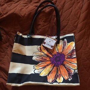 Stripe flower tote bag