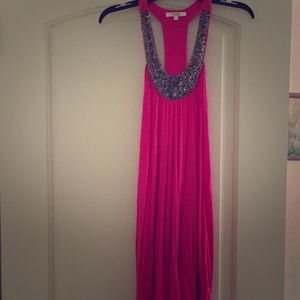 Pink tank with detailed beading