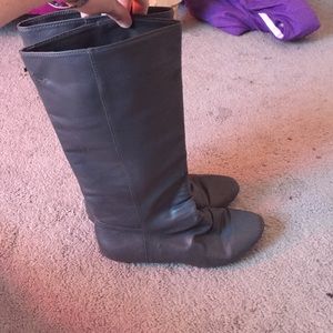 Gray knee high boots