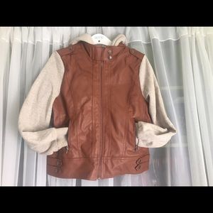 Faux leather mixed media jacket
