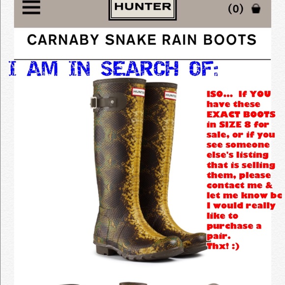 ISO (IN SEARCH OF): HUNTER CARNABY SNAKE RAINBOOTS - Picture 1 of 1