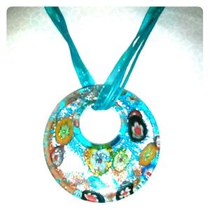 Glass Pendant Ribbon Necklace