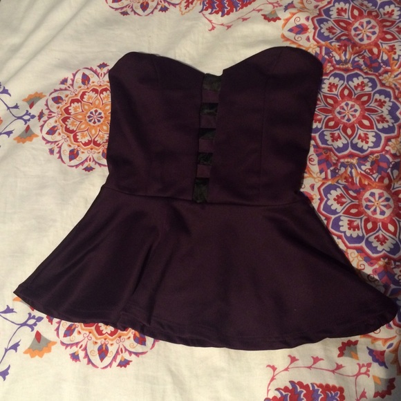 Purple strapless peplum shirt
