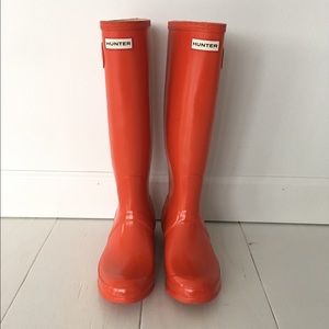 Hunter Boots Original Tall Gloss Size 8 Red Orange