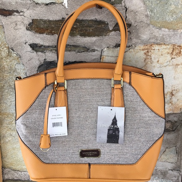 London Fog bag NWT orange and grey tweed handbag