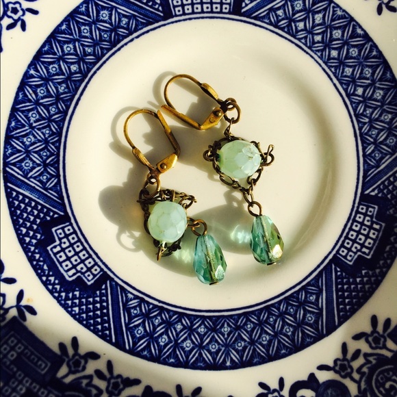 VINTAGE dangle Aqua Glass beaded earrings
