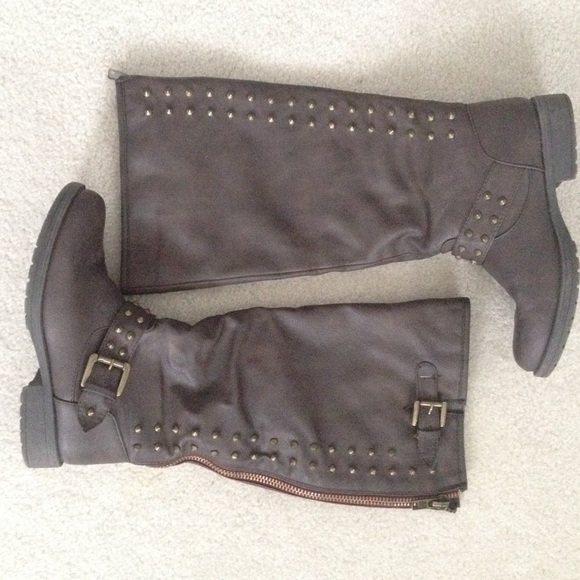 Studded, red zipper lined boots