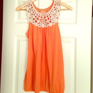 Orange with lace tank top. Loose fitting