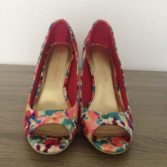 Floral peep toe heels