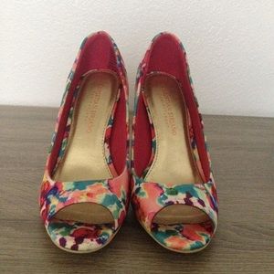 Floral peep toe heels