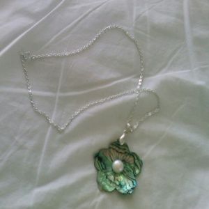 Opal Flower Necklace with Pearl in Middle