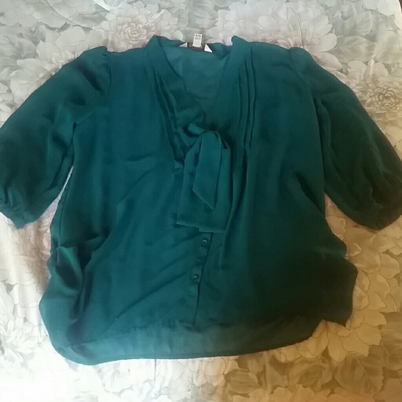 Turquoise Flowy Button down shirt