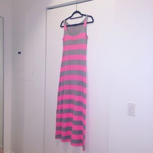 Soprano Neon Pink & Gray Striped Maxi Dress