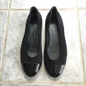 Black Suede and Patent Leather Benneton Flats