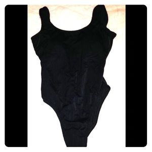 One piece black bathing suit