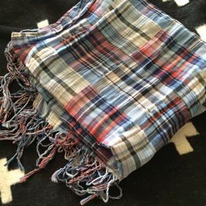 Blue and red plaid cotton scarf