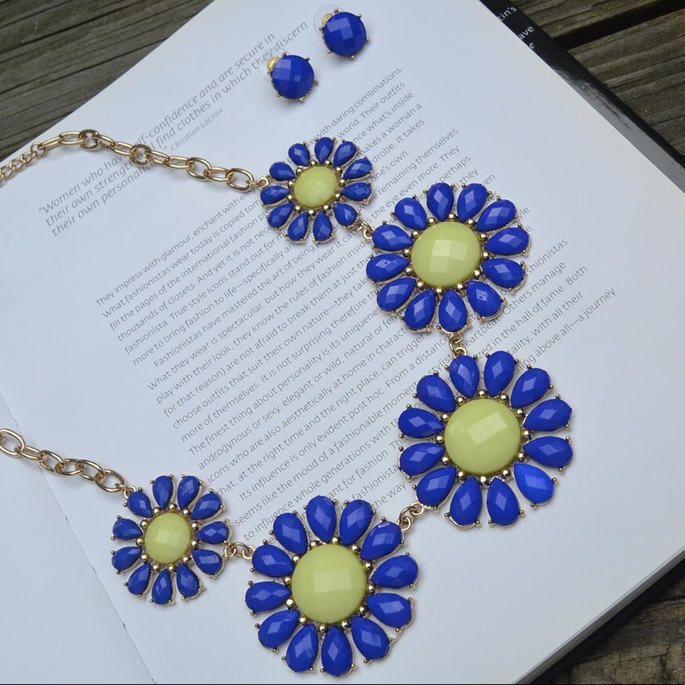 Necklace and earrings set flower pattern AB01 - Picture 5 of 8