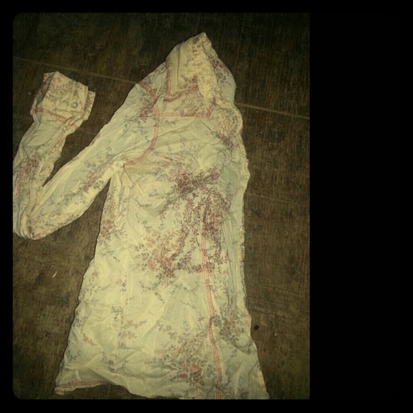 Tan floral patterned button down shirt