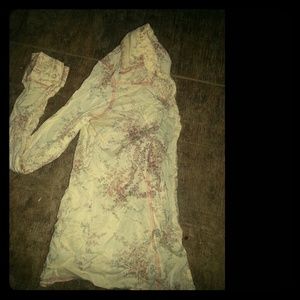 Tan floral patterned button down shirt