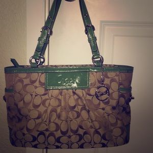 Brown Coach Purse with Green Details