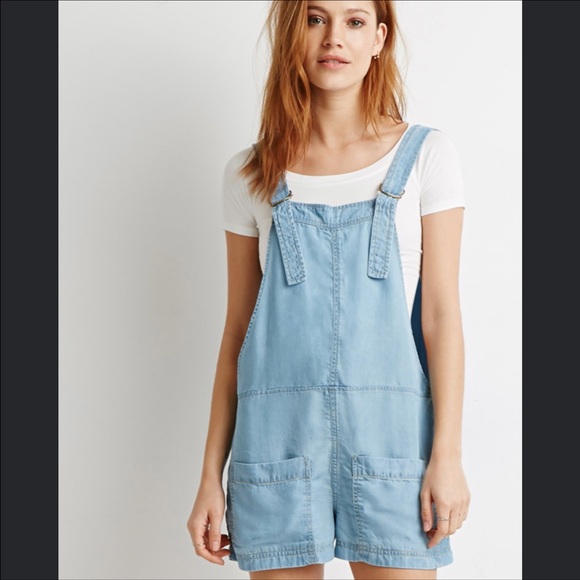 chambray overall shorts
