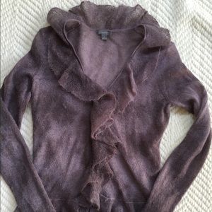 Mohair mauvy ruffle button front sweater