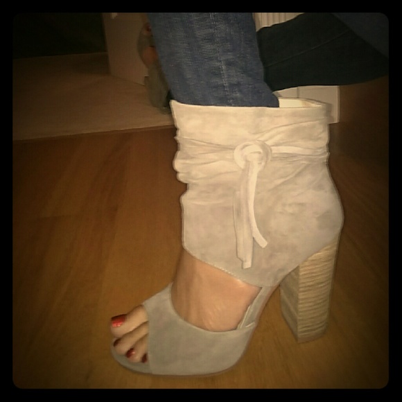 Suede Grey open toe booties