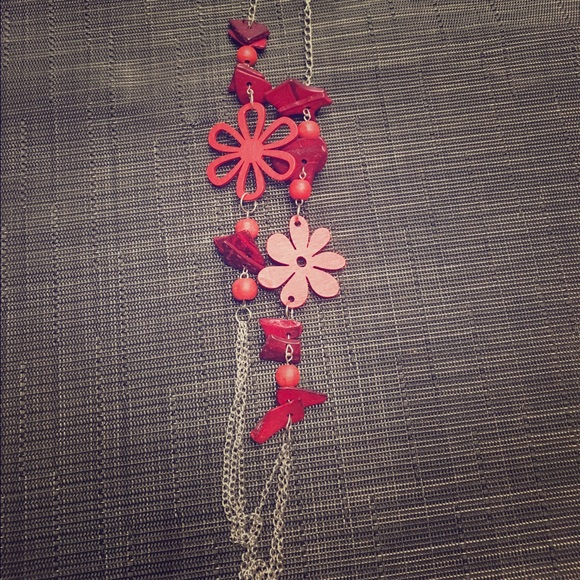Long red bead costume jewelry necklace